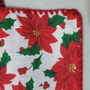 About 36" square table cover, Christmas crochet edges.